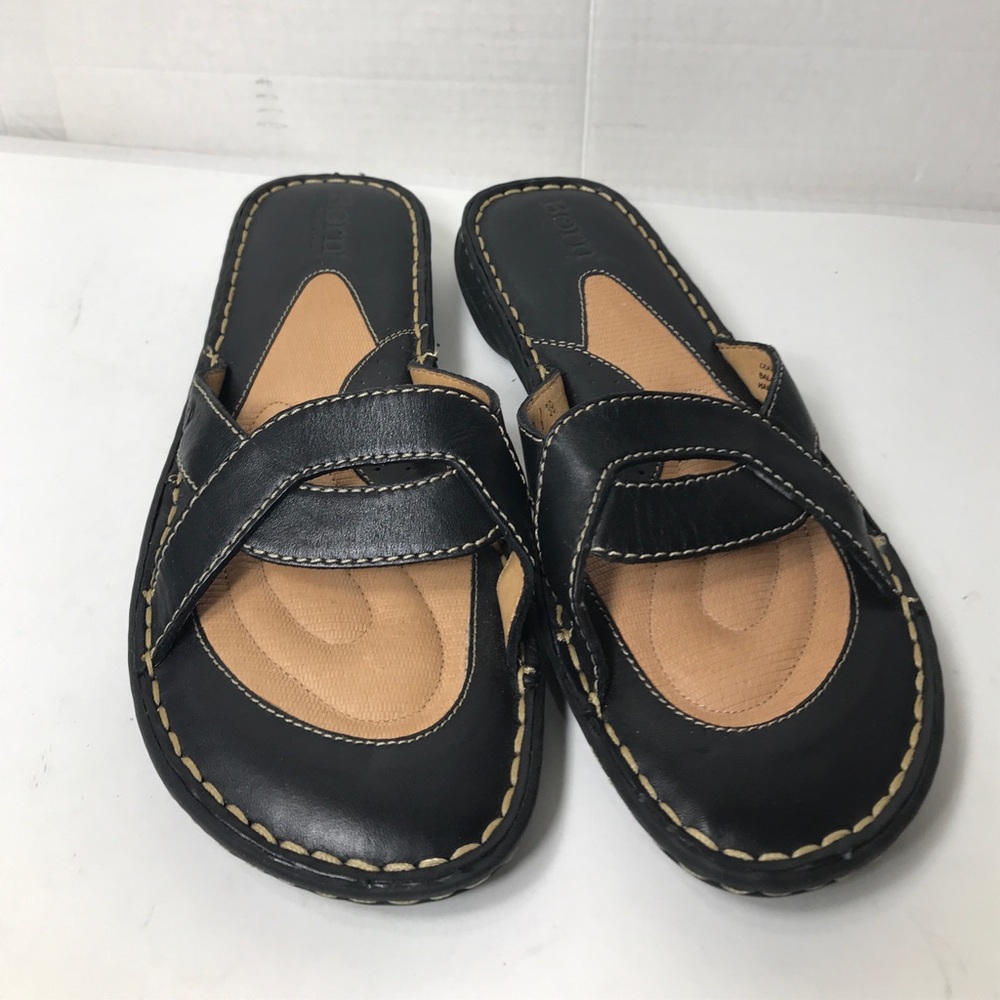 Born Black Womens Leather Flip Flop Flat Sandal Size 8/39